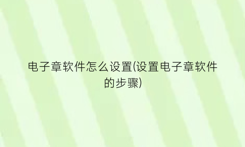 电子章软件怎么设置(设置电子章软件的步骤)