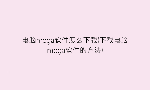 电脑mega软件怎么下载(下载电脑mega软件的方法)