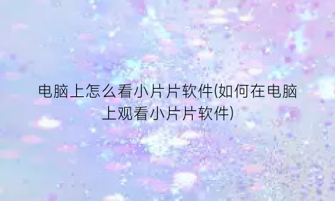 电脑上怎么看小片片软件(如何在电脑上观看小片片软件)