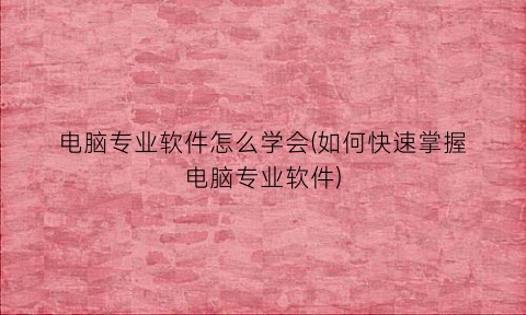 “电脑专业软件怎么学会(如何快速掌握电脑专业软件)