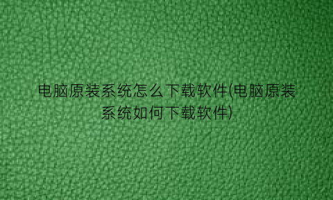 电脑原装系统怎么下载软件(电脑原装系统如何下载软件)