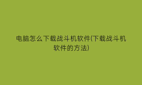 电脑怎么下载战斗机软件(下载战斗机软件的方法)