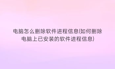 电脑怎么删除软件进程信息(如何删除电脑上已安装的软件进程信息)