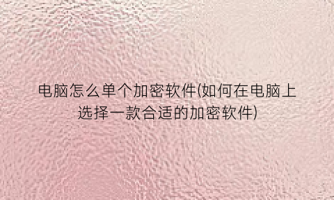 “电脑怎么单个加密软件(如何在电脑上选择一款合适的加密软件)