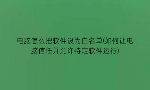 “电脑怎么把软件设为白名单(如何让电脑信任并允许特定软件运行)