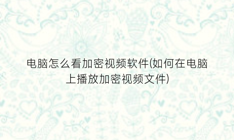 电脑怎么看加密视频软件(如何在电脑上播放加密视频文件)