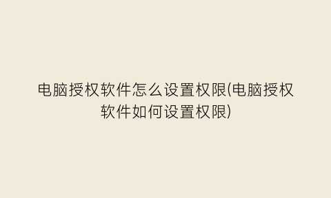 电脑授权软件怎么设置权限(电脑授权软件如何设置权限)