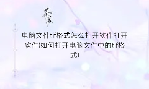 “电脑文件tif格式怎么打开软件打开软件(如何打开电脑文件中的tif格式)