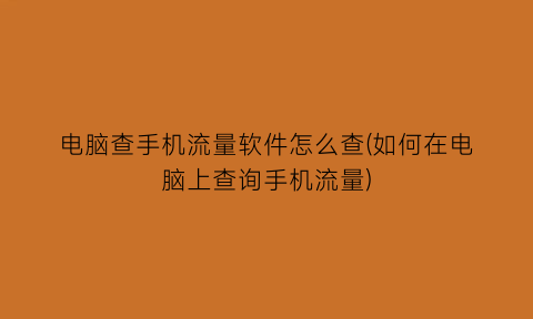 “电脑查手机流量软件怎么查(如何在电脑上查询手机流量)