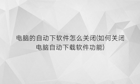 电脑的自动下软件怎么关闭(如何关闭电脑自动下载软件功能)