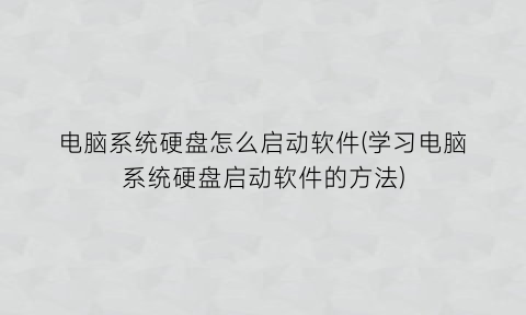 电脑系统硬盘怎么启动软件(学习电脑系统硬盘启动软件的方法)