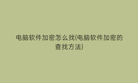 电脑软件加密怎么找(电脑软件加密的查找方法)