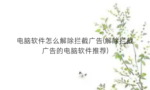 电脑软件怎么解除拦截广告(解除拦截广告的电脑软件推荐)