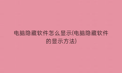 电脑隐藏软件怎么显示(电脑隐藏软件的显示方法)