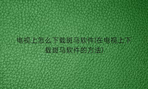 “电视上怎么下载斑马软件(在电视上下载斑马软件的方法)
