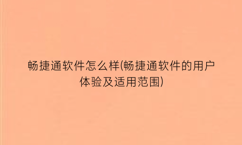 畅捷通软件怎么样(畅捷通软件的用户体验及适用范围)