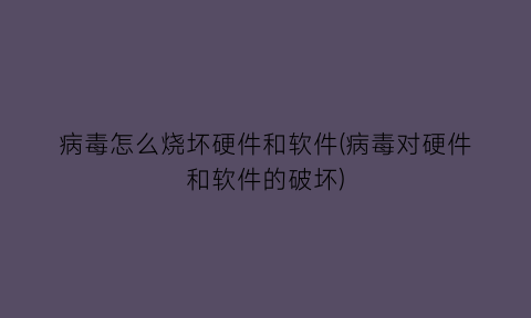 “病毒怎么烧坏硬件和软件(病毒对硬件和软件的破坏)