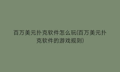 “百万美元扑克软件怎么玩(百万美元扑克软件的游戏规则)