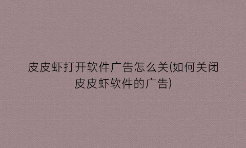 皮皮虾打开软件广告怎么关(如何关闭皮皮虾软件的广告)