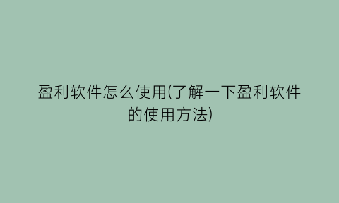 盈利软件怎么使用(了解一下盈利软件的使用方法)