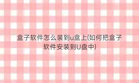 “盒子软件怎么装到u盒上(如何把盒子软件安装到U盘中)