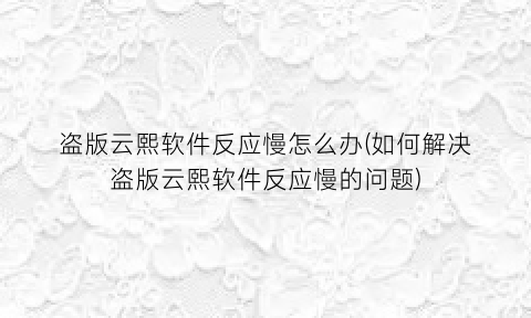 盗版云熙软件反应慢怎么办(如何解决盗版云熙软件反应慢的问题)