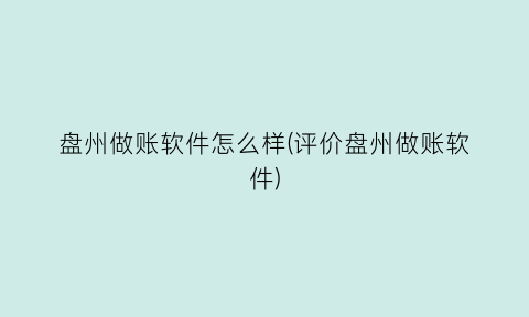 “盘州做账软件怎么样(评价盘州做账软件)