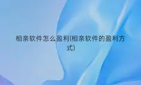 “相亲软件怎么盈利(相亲软件的盈利方式)