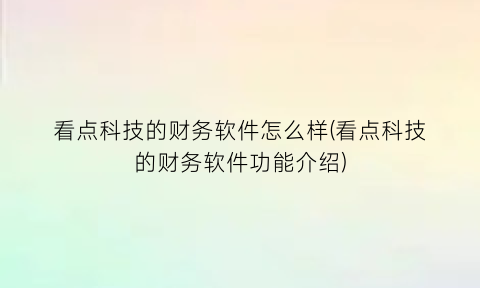 看点科技的财务软件怎么样(看点科技的财务软件功能介绍)