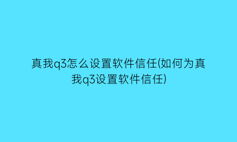 “真我q3怎么设置软件信任(如何为真我q3设置软件信任)