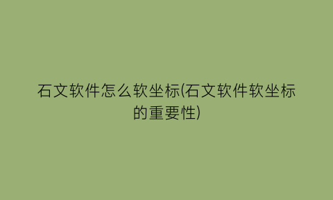 “石文软件怎么软坐标(石文软件软坐标的重要性)