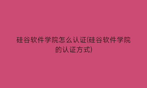 硅谷软件学院怎么认证(硅谷软件学院的认证方式)