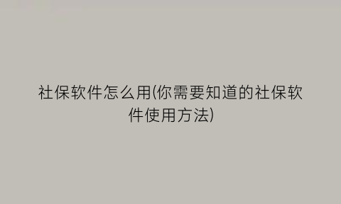 社保软件怎么用(你需要知道的社保软件使用方法)