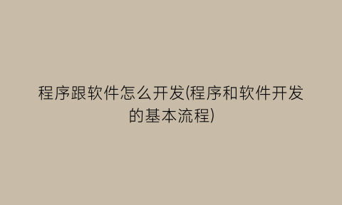 程序跟软件怎么开发(程序和软件开发的基本流程)