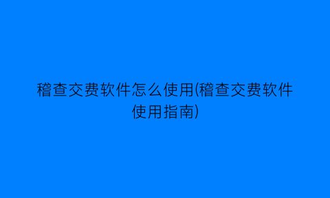 “稽查交费软件怎么使用(稽查交费软件使用指南)