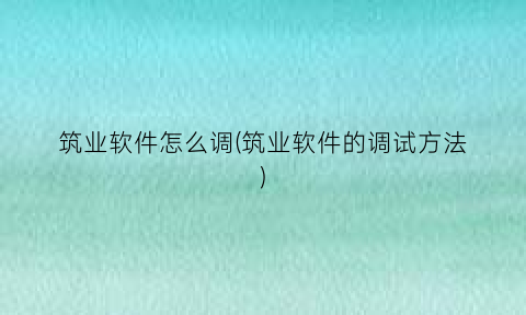 “筑业软件怎么调(筑业软件的调试方法)