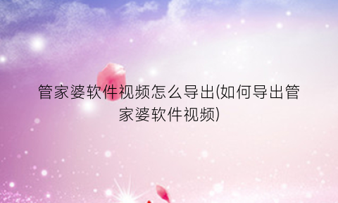 “管家婆软件视频怎么导出(如何导出管家婆软件视频)