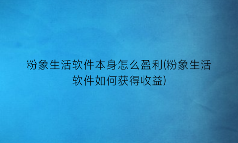 粉象生活软件本身怎么盈利(粉象生活软件如何获得收益)