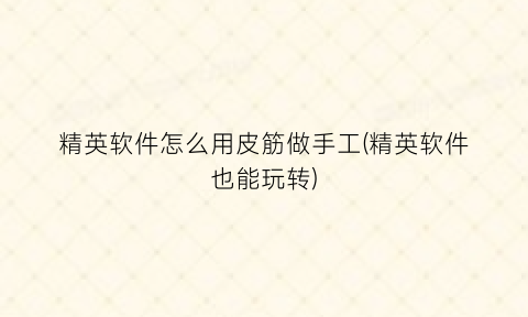 “精英软件怎么用皮筋做手工(精英软件也能玩转)
