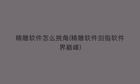 “精雕软件怎么挑角(精雕软件剑指软件界巅峰)