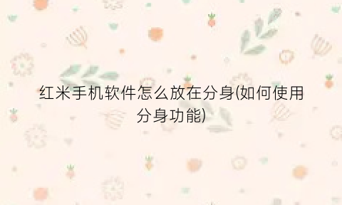 红米手机软件怎么放在分身(如何使用分身功能)