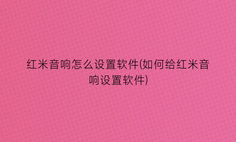红米音响怎么设置软件(如何给红米音响设置软件)