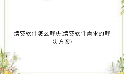 “续费软件怎么解决(续费软件需求的解决方案)