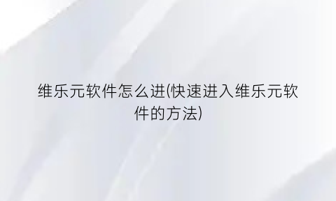 维乐元软件怎么进(快速进入维乐元软件的方法)