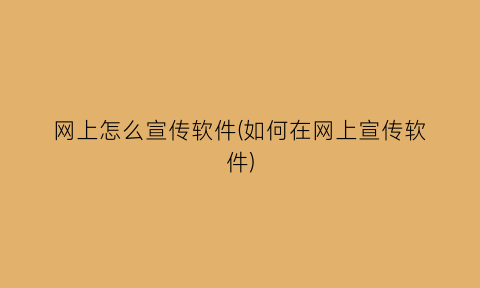 “网上怎么宣传软件(如何在网上宣传软件)