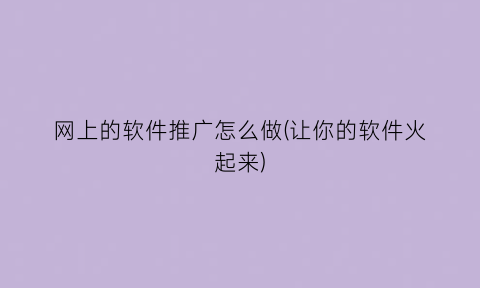 “网上的软件推广怎么做(让你的软件火起来)