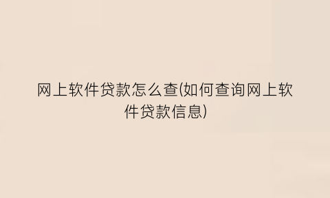网上软件贷款怎么查(如何查询网上软件贷款信息)