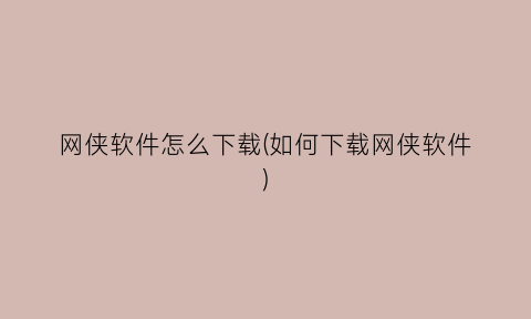 网侠软件怎么下载(如何下载网侠软件)
