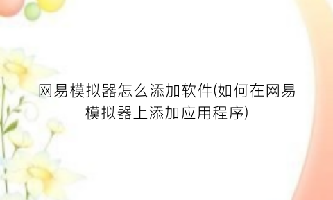 “网易模拟器怎么添加软件(如何在网易模拟器上添加应用程序)