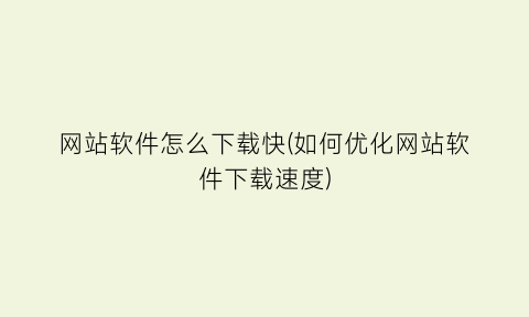 网站软件怎么下载快(如何优化网站软件下载速度)